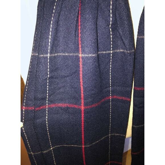 Long Navy Faux Fur Plaid Scarf with Fringe - Picture 2 of 4
